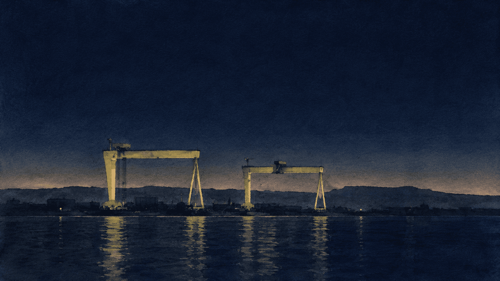 A painting of Belfast at dusk